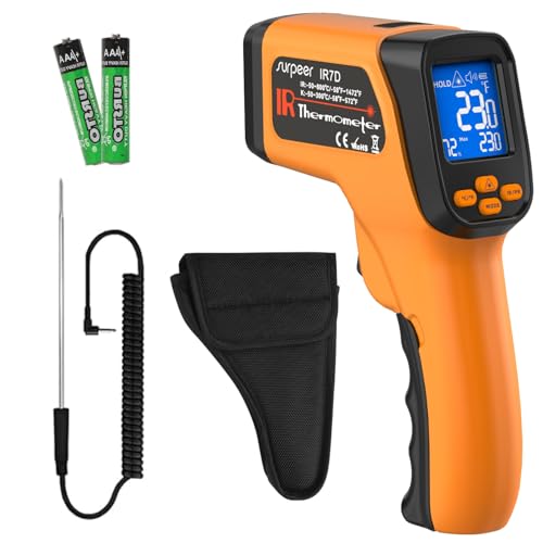 Infrared Thermometer Gun, -58°F to 1472°F for Cooking | K-Type Probe -58°F to 572°F, 12:1 Laser Temperature Gun for Pizza Oven, BBQ, HVAC, Auto, Home & Industrial