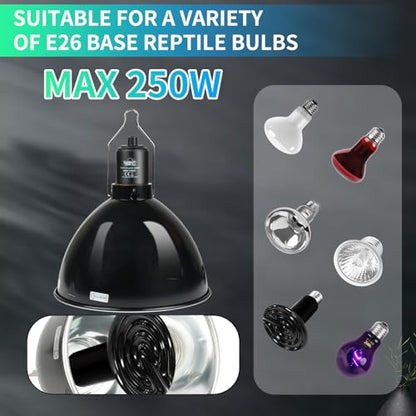 LUCKY HERP Reptile Light Fixture with Dimming Thermostat & Timer, Aluminum 8.5inch Dome Reptile Lamp Fixture, Heat Lamp Fixture for Reptile Bulb Basking Heat Bulb - size: 8.5 Inch