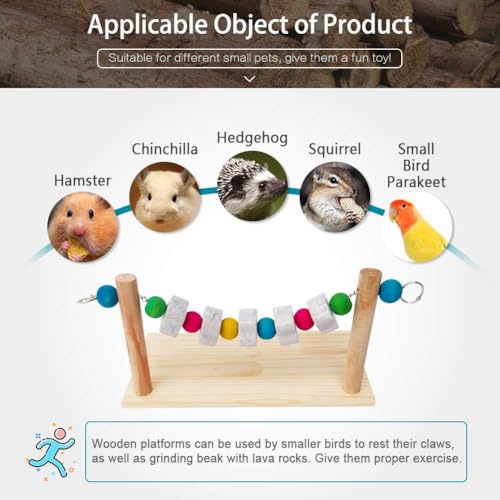 Hamster Wood Ledge Platform with Lava Stone Chew Block, Cage Rest Shelf Climbing Toy for Dwarf Hamsters, Sugar Gliders, Parakeets | Wooden Climb Rest Shelf,Teeth Grinding Toys for Rat Sugar Gliders,Nail Trimming Bird Perch Stand - style: Style A