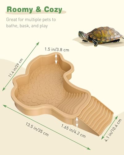 Pawfly Reptile Bathing Pool with Removable Ramp, Reptile Food Dish Feeding Dish, Tortoise Water Dish Water Bowl with Steps, Turtle Bathing Pool Bath Tub Soaking Dish for Gecko Snake Lizard Frog