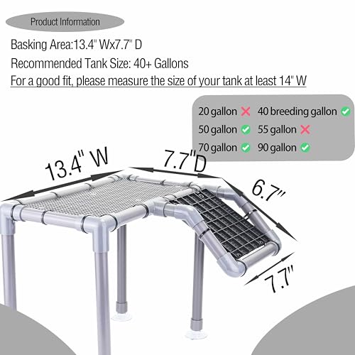 Extra Large Standing Turtle Basking Platform, 13.4" Width Turtle Basking Area with Ramp, DIY Turtle Tank Accessories, PVC Basking Dock for Aquatic Turtles for 75/90/120 Gallon - size: Extra Large