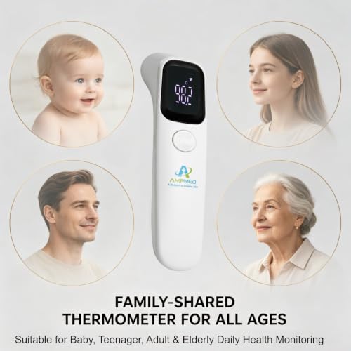 Baby Thermometer No Touch Infrared Forehead | Forehead Thermometer for Babies, Kids and Adults, Fast 1 Second Reading, Quiet Night LED Display, Fever Alert, F/C Switchable - color: Black White