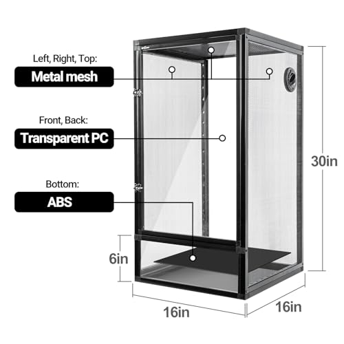 REPTI ZOO 16" x 16" x 30" Front Opening Chameleon Cage with 3-Sided Metal Mesh, 34 Gallon Screen Vertical Terrarium with Background Sticker, Tall Enclosure for Chameleon, Tree Frog, Arboreal Reptiles - size: 16" x 16" x 30"
