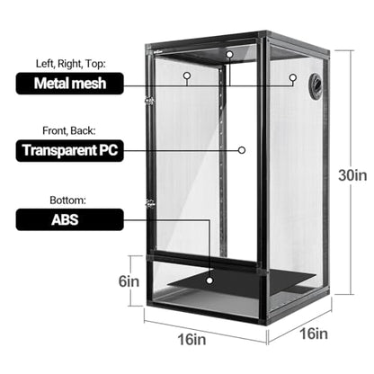 REPTI ZOO 16" x 16" x 30" Front Opening Chameleon Cage with 3-Sided Metal Mesh, 34 Gallon Screen Vertical Terrarium with Background Sticker, Tall Enclosure for Chameleon, Tree Frog, Arboreal Reptiles - size: 16" x 16" x 30"