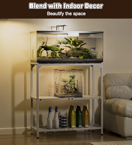 20-30 Gallon Aquarium Stand with 3-Tier Adjustable Storage Shelf | Heavy Duty Fish Tank Stand, Reptile Breeder Turtle Tank Terrarium Rack Table for Home Office, 31" L x 13" W x 32.2" H, White