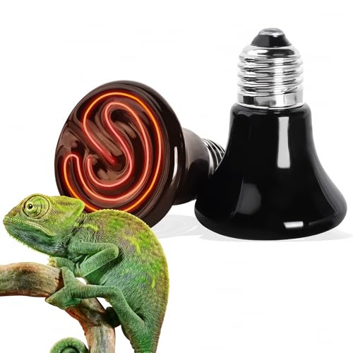 50W Mini Reptile Heat Lamp Bulb E26 Base Non-Light Emitting Infrared Ceramic Heat Emitter for Terrariums Turtles, Lizards, Snakes, and Small Pets 2-Pack