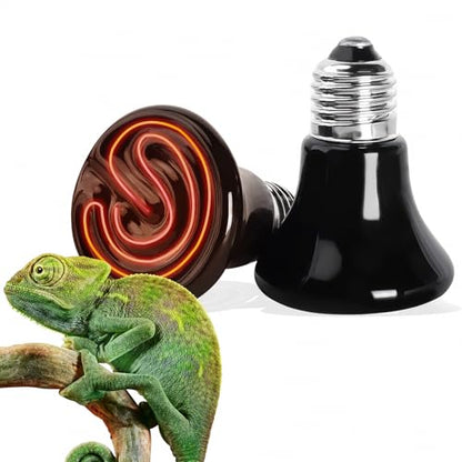 50W Mini Reptile Heat Lamp Bulb E26 Base Non-Light Emitting Infrared Ceramic Heat Emitter for Terrariums Turtles, Lizards, Snakes, and Small Pets 2-Pack