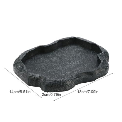Reptile Water Dish, Resin Rock Snake Water Bowl, Dark Green Firm Reptile Water Bowl, Large Tortoise Feeding Bowl for Tortoise Lizard Pets Feeding Accessories, 7.09x5.51x0.79in (M) - size: M