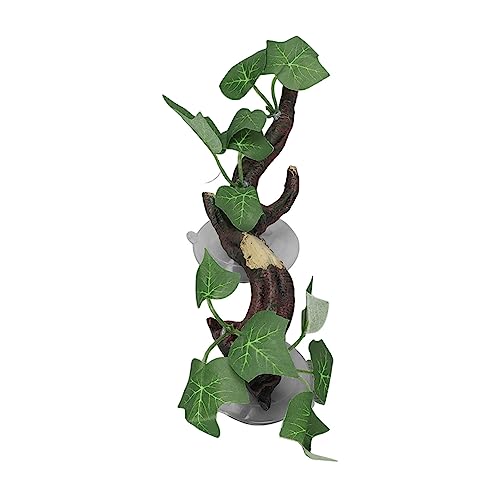 TITA-DONG Reptile Corner Branch, Hanging Terrarium Plant with Suction Cup, Aquarium Resin Ornament for Amphibian Lizard Snake Climbing, Leopard Gecko Tank Accessories Habitat Decor