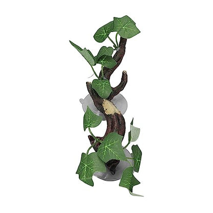 TITA-DONG Reptile Corner Branch, Hanging Terrarium Plant with Suction Cup, Aquarium Resin Ornament for Amphibian Lizard Snake Climbing, Leopard Gecko Tank Accessories Habitat Decor