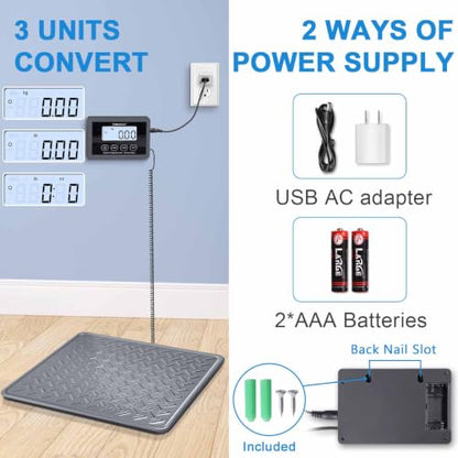 THINKSCALE Shipping Scale, 440 lb x 1 oz Heavy Duty Digital Postal Scale | Alloy Steel Platform with Hold, Tare & Backlit LCD, Package & Luggage Scale, Battery & AC Adapter Included - color: Alloy Steel Gray