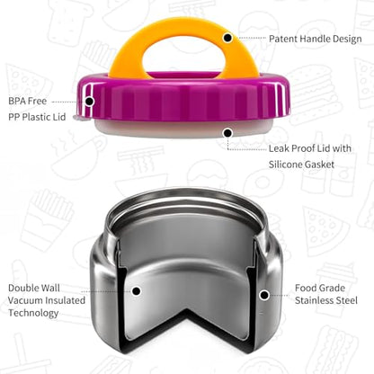 MAISON HUIS 8oz Soup Thermo Wide Mouth Vacuum Insulated Thermo Jar, Leak Proof Stainless Steel Food Container for Hot&Cold Food Kids Lunch Soup for School Travel (Purple) - color: Purple