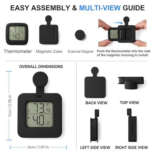 Magnetic Reptile Thermometer Hygrometer,Large Screen °F/°C Digital Temp&Humidity Gauge for Terrarium Tank Enclosure,for Gecko,Bearded Dragon,Snake,Tortoise,Hermit Crab,Jumping Spider (1 Black) - color: 1 Black