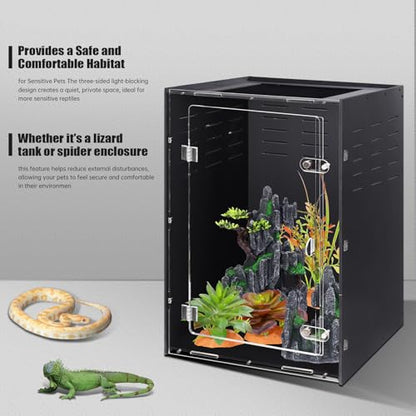 16x16x24 PVC Reptile Enclosure for Crested Reptile, Front Opening Tank | Front-opening acrylic door, full metal screen top, side vents, upgraded lock, insulated tropical habitat for adult geckos - size: 16"16"24"