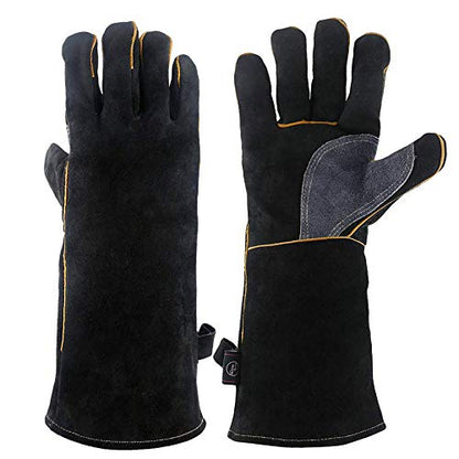 Extreme Heat & Fire Resistant Gloves Leather with Kevlar Stitching,Mitts Perfect for Fireplace, Stove, Oven, Grill, Welding, BBQ, Mig, Pot Holder, Animal Handling
