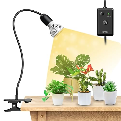 SANSI LED Grow Lights for Indoor Plants, Lifetime Free Bulb Replacement | 150W Full Spectrum 1-Gooseneck Clip Plant Grow Light, Plant Light with Timer 4/8/12 Hrs, High PPFD Growing Power Grow Lamp - size: 1 Head 1 Pack