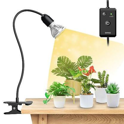 SANSI LED Grow Lights for Indoor Plants, Lifetime Free Bulb Replacement | 150W Full Spectrum 1-Gooseneck Clip Plant Grow Light, Plant Light with Timer 4/8/12 Hrs, High PPFD Growing Power Grow Lamp - size: 1 Head 1 Pack