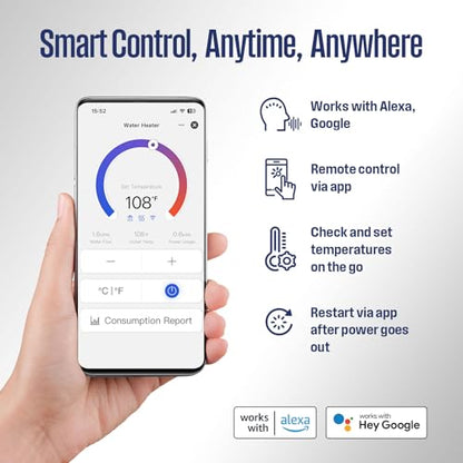 Westinghouse Wifi Tankless Water Heater Electric,14kW 240V,2 Point Use,Gray | Max 3.38GPM, 86-140℉ Temp.Range, ETL Certified, Space-Saving, Smart Wifi Compatible with Alexa & Google Home - color: Gray 14