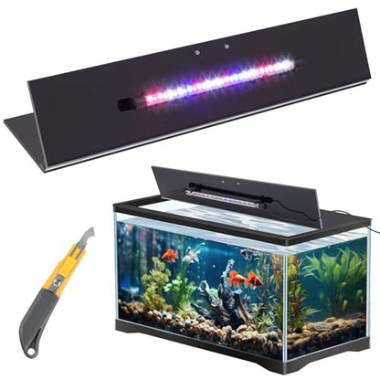 Sieral Aquarium Lids Polycarbonate Canopy with LED Light 19.37 x 9.37 x 0.12 Inch for 10/20 Gallon Without Center Brace Aquariums Cover Fish Tank Lid with a Hook Knife, Black - color: Black, size: 20x10in