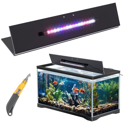 Sieral Aquarium Lids Polycarbonate Canopy with LED Light 35.13 x 17.13 x 0.12 Inch for 50/65/84 Gallon Without Center Brace Aquariums Cover Fish Tank Lid with a Hook Knife, Black - color: Black, size: 36x18in