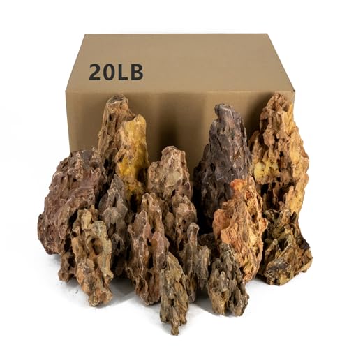 Dragon Rocks Aquarium Rock aquascaping Natural Stone Rocks Fish Tank Decor Rocks for Aquariums Landscaping Model Tank Decoration Aquarium Miniature -20lb (2-8 inch) - size: 20Lb (2-8 inch)