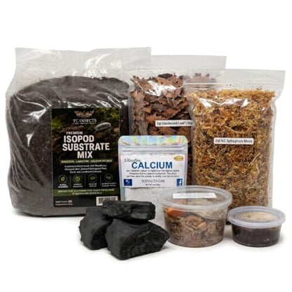 Day Gecko Bioactive Kit - 17qt Premium Bioactive Substrate + 2qt Leaf Litter + 2qt Sphagnum + Charcoal Iso-Flats Hide + 3oz Calcium + 25 Dwarf White Isopods + 8oz Tropical Springtails