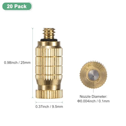 M METERXITY 20-Pack Brass Misting Nozzles, 0.004"/0.1mm Orifice, High Pressure Spray, UNC10/24 Thread, Dust Removal, Cooling, Humidification & Disinfection - size: 0.1mm