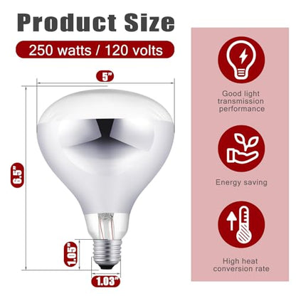 4 Pack 250 Watt Heat Lamp 120v R40 Heat Lamp Bulbs Glass Incandescent Light Bulbs Incandescent Heating Lightbulbs for Reptiles Chicks Food Puppies Bathroom, Use E26 Base (Silver,Red) - color: Silver, Red