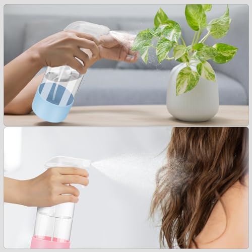 Worldgsb 2 Pack Glass Spray Bottles with Silicone Sleeve, 16 oz Empty Refillable Containers with Adjustable Spray Nozzles, Spray Bottles for Hair, Cleaning Solutions and Plants Blue&Pink - color: Blue&Pink