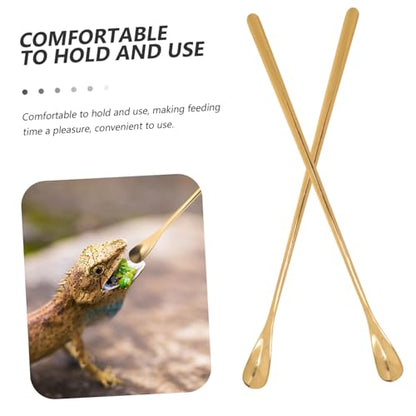 Levemolo 2Pcs Stainless Steel Pet Food Spoon for Reptiles Long Handle Feeding Tool for Lizards Turtles Small Animals Durable and Easy to Use Compact Design