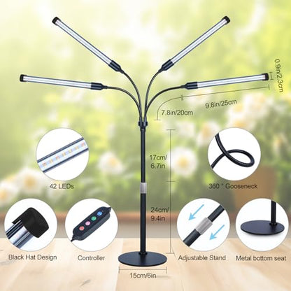 4Head Desk Grow Light, Tabletop LED Grow Lights for Indoor Plants for Bonsai, Seed Starting, Succulents, 36 Watt Power Draw, 4/8/12/16/20H Timer, 16"-24" Height Adjustable - size: 4Head Tabletop(36W)