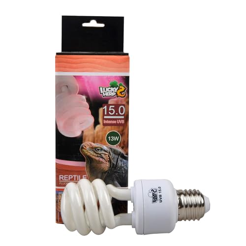 LUCKY HERP 15.0 UVB Intense Fluorescent Bulb,Terrarium Lamp for Reptiles,E26,Screw Thread (13, Watts)