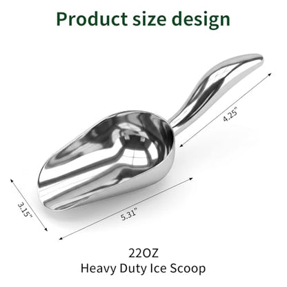 304 Stainless Steel Ice Scoop 22oz Heavy Duty Metal Ice Scooper Rustproof | Ice Scoop with Ergonomic Grip Handle and Dishwasher Safe Perfect for Ice Maker Freezer Kitchen Bar Party Wedding Coffee Shop - size: 3