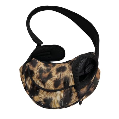 COEQINE Small Dog Carrier Sling Bag for Bike Hands-Free Cheetah Leopard Print Front View Cat Crossbody Purse with Safety Hook Jungle Adventure - color: Classic Leopard Print