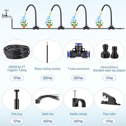 360° Adjustable Drip Irrigation System Garden Watering 5/16" Automatic Atomizing Sprinkler System with Hose Tubing Flexible Copper Nozzles Quick Connector Greenhouse Raisedbed Lawn (65ft + 20 Nozzles) - size: 65 Ft + 20pcs Nozzles