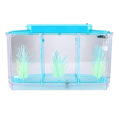 LIZEALUCKY Betta Fish Tank, Adjustable LED Light Acrylic Small Aquarium, Fish Tank Starter Kit with Isolation Plates and Water Change Valve, Blue - color: Blue