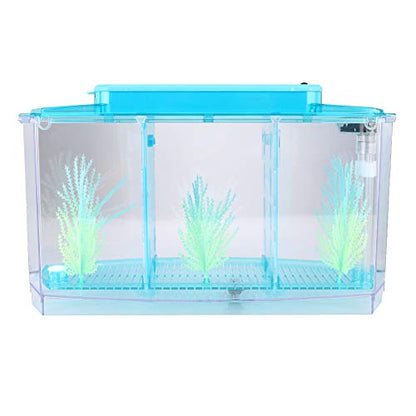LIZEALUCKY Betta Fish Tank, Adjustable LED Light Acrylic Small Aquarium, Fish Tank Starter Kit with Isolation Plates and Water Change Valve, Blue - color: Blue