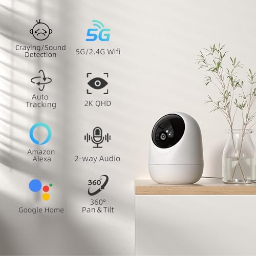 Rraycom 3Pack 4MP Indoor Baby & Pet Monitor Camera, 360° Auto Tracking, Cry & Sound Detection, Dual-Band 2.4G/5G WiFi, SD & Free Cloud Storage, Alexa & Google Home Compatible - size: 3Pack