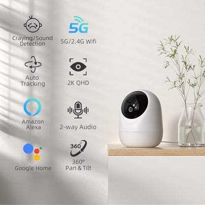 Rraycom 3Pack 4MP Indoor Baby & Pet Monitor Camera, 360° Auto Tracking, Cry & Sound Detection, Dual-Band 2.4G/5G WiFi, SD & Free Cloud Storage, Alexa & Google Home Compatible - size: 3Pack