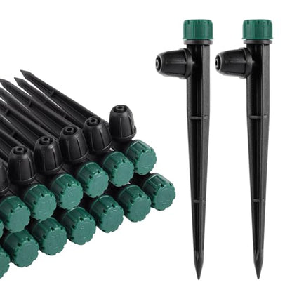 40pc Drip Irrigation Emitters for 1/4" Drip Tubing, Adjustable 360 Degree Automatic Drippers on 5.5" Arrow Stake for Garden Watering System - style: 40Pcs Drippers