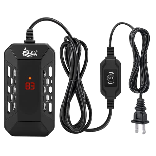 AQQA Aquarium Submersible Heater for Fish Tank,LED Temperature Display and Built-in Thermometer,External Controller Temperature Control Range 59℉-93℉,Safety Control Protects 50W