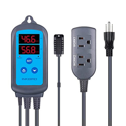 Inkbird Digital Wi-Fi Humidity Controller IHC-200 Dual Outlet Pre-Wired Humidistat for Mushroom Growing Curing Meat Reptile Greenhouse Support Humidifier Dehumidifier Fan iOS&Andriod.