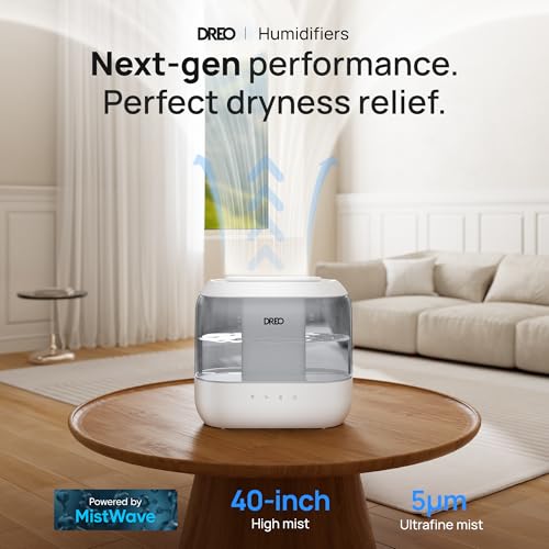 DREO Top Fill 4L Humidifiers for Bedroom, 36H Runtime, 28 dB Quiet Cool Mist Supersized Air Humidifier for Large Room, Plants, Baby Nursery, Indoor, Night Light, Easy to Clean & Fill, Grey - color: Gray, size: 4L