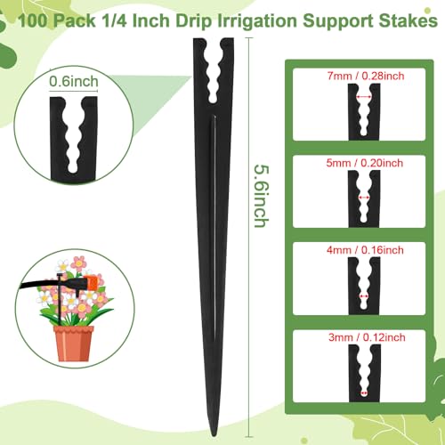 100 Pieces Drip Irrigation Support Stakes for 1/4 Inch Drip Tubing, 5.7 Inch 1/4" Dripline Hold Stakes for Irrigation System Hose & Emitter Support for Garden Hydroponics Growing - size: 1/4" Drip Stake-100P