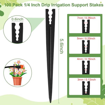 100 Pieces Drip Irrigation Support Stakes for 1/4 Inch Drip Tubing, 5.7 Inch 1/4" Dripline Hold Stakes for Irrigation System Hose & Emitter Support for Garden Hydroponics Growing - size: 1/4" Drip Stake-100P