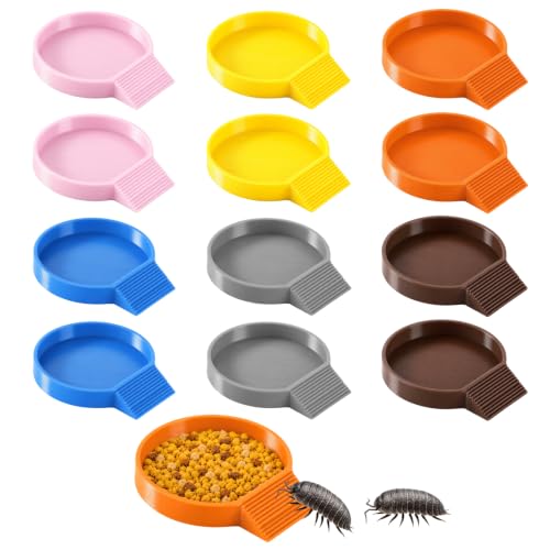 12 Pack Round Tiny Feeding Dish for Invertebrates, 6 Color Feeder Bowls for Dubia Roaches, Springtails, Isopods - size: Round