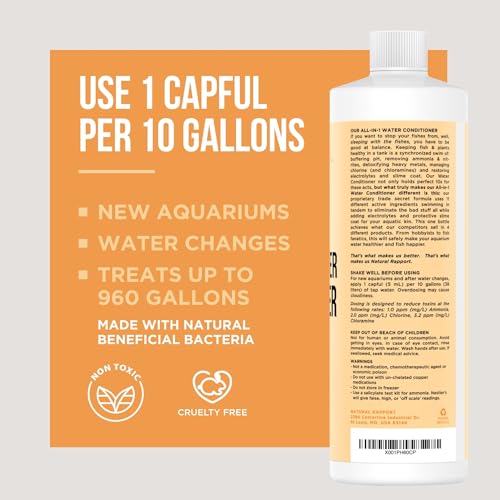 Natural Rapport Aquarium Water Conditioner, All-in-1 Dechlorinator, 4 oz | 11-ingredient all-in-1, treats 240 gal - Removes ammonia, chlorine & metals - For betta & nano tanks - size: 4 oz