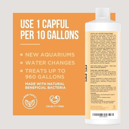 Natural Rapport Aquarium Water Conditioner, All-in-1 Dechlorinator, 4 oz | 11-ingredient all-in-1, treats 240 gal - Removes ammonia, chlorine & metals - For betta & nano tanks - size: 4 oz