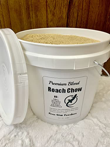 10 lb. Roach & Cricket Chow – Balanced Protein, Calcium-Fortified Diet by Five-Star Feeders – 2-Gallon Bucket - size: 10 Pound (Pack of 1), style: Bucket/Container