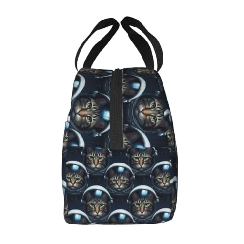 Women Cat Astronaut Print Insulated Lunch Bag Cooler | Cat Astronaut, Lightweight Nylon Thermal Tote, Leakproof Design for Office & Beach - color: Pattern (865)